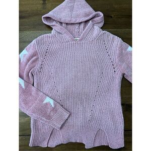 VINTAGE HAVANA - Girls Pink Super Soft Hooded Sweater with Star Detailed Sleeves